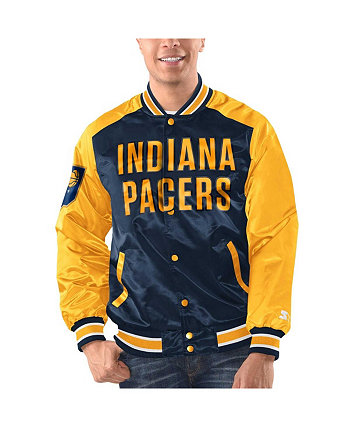 Мужская темно-синяя золотистая университетская куртка Indiana Pacers Renegade из атласа с застежкой на пуговицы Starter