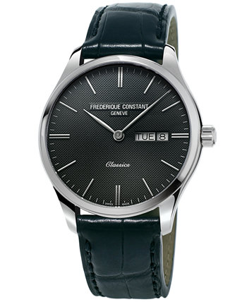Мужские швейцарские классические часы с черным кожаным ремешком 40 мм Frederique Constant