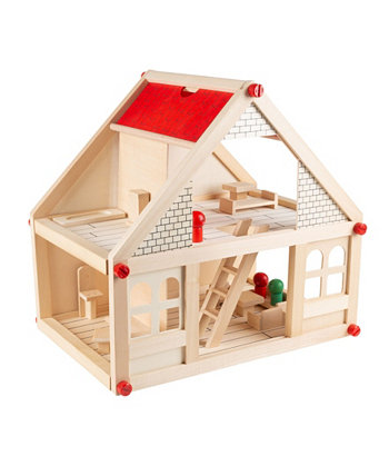 Кукольный домик Hey Play для детей - классический двухэтажный деревянный игровой набор с мебельными аксессуарами и куклами Trademark Global