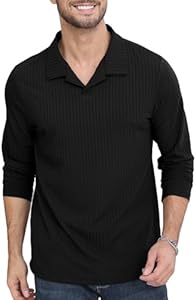 Men's Knit Polo Shirts Casual V Neck T-Shirts Stylish Golf Polo Shirts Ribbed Soft Tee Lexiart