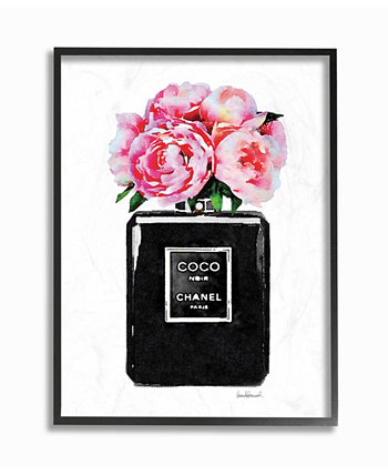 Glam Perfume Bottle Flower Черный пион в розовой рамке Giclee Art, 16 "x 20" Stupell Industries