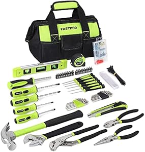 FASTPRO 215-Piece Home Repairing Tool Set with 12-Inch Wide Mouth Open Storage Bag, Household Hand Tool Kit, Green Fastpro