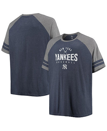 Мужская темно-синяя серая серая серая футболка New York Yankees Big & Tall с двумя полосками и регланом из трех частей Profile
