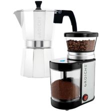 GROSCHE Milano Stovetop Espresso Coffee Maker and Electric Burr Coffee Grinder Bundle Grosche