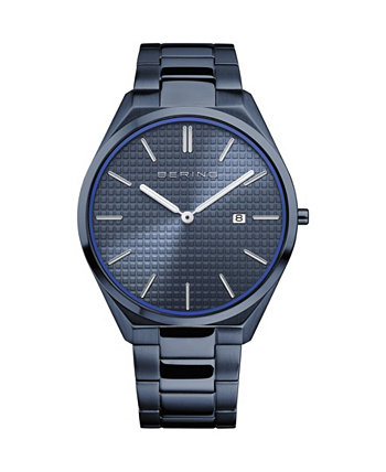Мужские ультратонкие синие часы с браслетом из нержавеющей стали 40 мм Bering