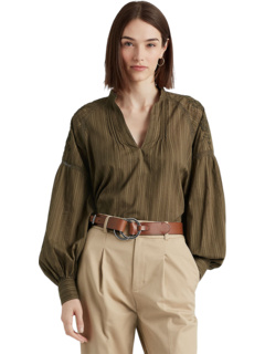 Хлопковая блузка в полоску Shadow LAUREN Ralph Lauren