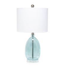 Lalia Home Овальная стеклянная настольная лампа с белым барабанным абажуром, прозрачно-синий All The Rages