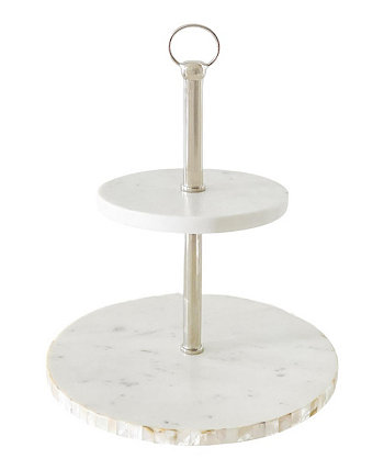 Mother of Pearl White Marble 2-Tier Cake Stand Anaya