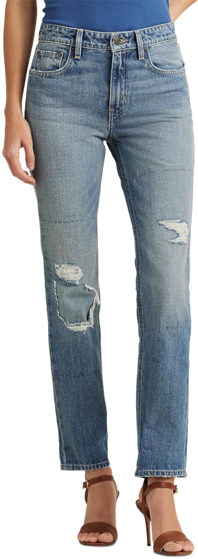 Distressed High-Rise Straight Ankle Jeans in Cassis Wash LAUREN Ralph Lauren