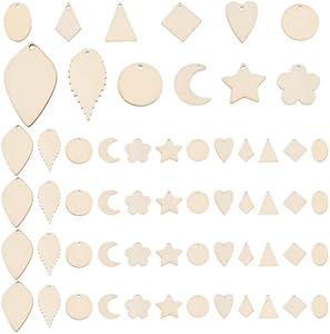 AHANDMAKER 120Pcs Undyed Wood Pendants, 12 Styles Unfinished Wooden Hanging Ornaments, Leaf & Moon & Flower Shapes for Painting Gifts, Christmas Jewelry Making, Keychain Making Ornament Decorations Ahandmaker