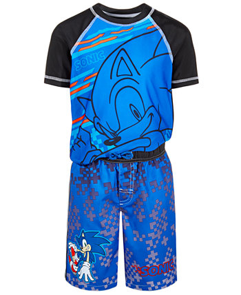 Toddler & Little Boys 2-Pc. Sonic Rash Guard & Swim Shorts Set Dreamwave
