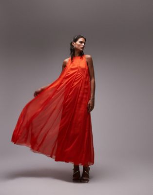Красное платье миди без рукавов со вставками Topshop TOPSHOP