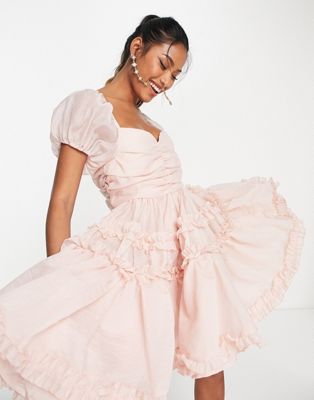 Нежно-розовое мини-платье из органзы с короткими рукавами и пышной юбкой Sister Jane Bridesmaid Dream Sister jane