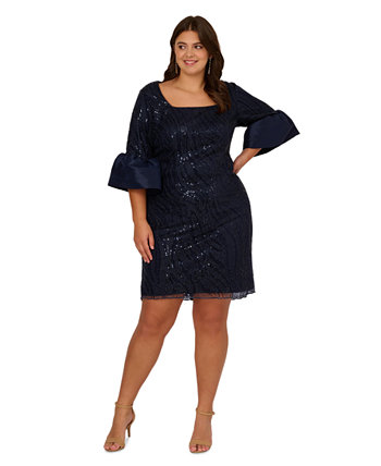 Платье-футляр больших размеров с пайетками и рукавами-колокольчиками Adrianna Papell