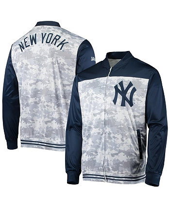 Мужская темно-синяя куртка New York Yankees с камуфляжным принтом и молнией во всю длину Stitches
