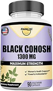 Black Cohosh Made with Organic Black Cohosh Root 1300MG per Serving (Порция), Balance Hormones, Natural Menopause & Menstrual Support, Women Health Support, 90 Vegan Capsules (Веганские капсулы), 45 Servings (Порции) Happi Mi Nutrition