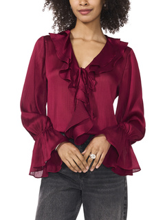 Double Ruffle Front V Neck Blouse With Ruffle Cuffs Vince Camuto