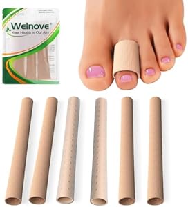 Welnove Cuttable Toe Tubes Sleeves - 6 Pack Toe Protectors for Corns, Calluses, Blisters - Fabric & Breathable Gel (Гель) Lining Toe Sleeve Protectors Relief Toe Pressure Pain Welnove