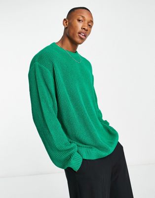 Ярко-зеленый вязаный свитер в рубчик оверсайз ASOS DESIGN ASOS DESIGN