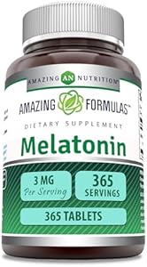 Amazing Formulas Melatonin Supplement | 3 Mg Per Serving | 365 Tablets | 1 Year Supply | Non-GMO | Gluten-Free | Made in USA Amazing Nutrition