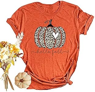 Womens Fall Pumpkin T-Shirts Funny Short Sleeve Halloween Graphic Tees Tops EIGIAGWNG