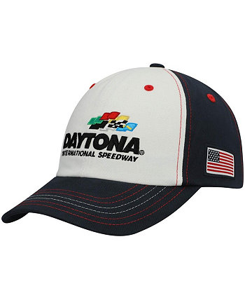 Men's Checkered Flag White, Navy Daytona International Speedway Patriotic Track Adjustable Hat Checkered Flag Sports