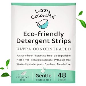 LAZY COCONUTS Laundry Detergent Sheets - Sulfate-free, Gentle - For Sensitive Skin, Baby, Hand Wash - Eco Friendly, Natural, Hypoallergenic, Sulfate Free, Fragrance Free, Unscented Laundry Soap Lazy Coconuts