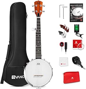 Vangoa 5 String Banjo 26 Inch, MINI Travel Banjo, Banjo Beginner Kit with Remo Head, Open Back & Closed Solid Back with beginner Kit, Comfortable Carrying Bag Vangoa