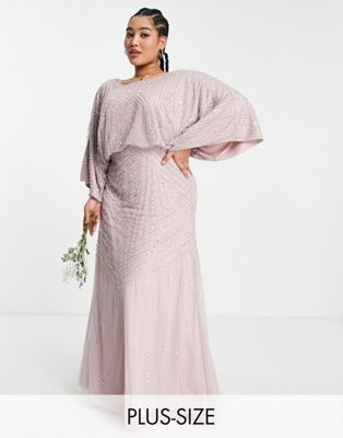 Frock and Frill Plus Bridesmaid maxi dress with exaggerated sleeves in dusty mauve Frock and Frill Plus