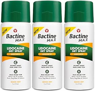 Bactine MAX Dry Spray (Спрей) for Pain Relief with 4% Lidocaine - Numbing Spray with Cooling First Aid - Pain + Itch Relief For Minor Cuts & Scrapes, Burns, Bug Bites, Sunburns & Postpartum Care - 4 oz (Унции),3 Pack Bactine