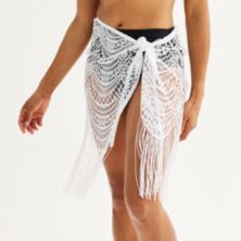 Women's Freshwater Fringed Sheer Lace Swim Cover-Up Pareo Skirt Freshwater