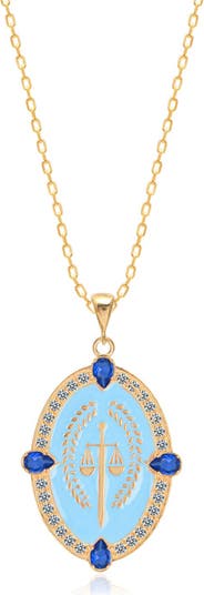 Коллекция Vacay Dreamy, позолоченное стерлинговое серебро 14 карат, голубая французская эмаль, ожерелье с подвеской в виде шкалы справедливости Gabi Rielle