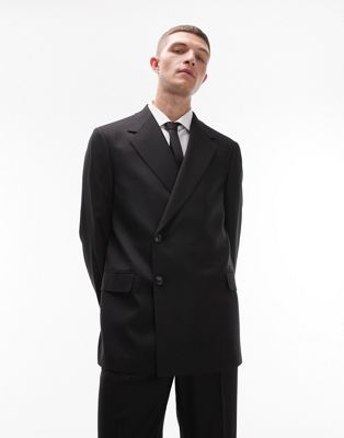 Черный двубортный пиджак современного кроя на двух пуговицах Topman TOPMAN