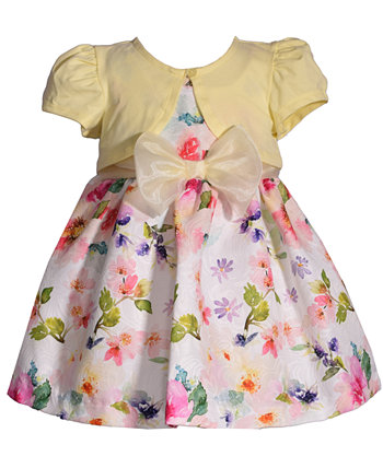Жаккардовое платье с короткими рукавами и цветочным принтом для маленьких девочек с бантом Bonnie Baby