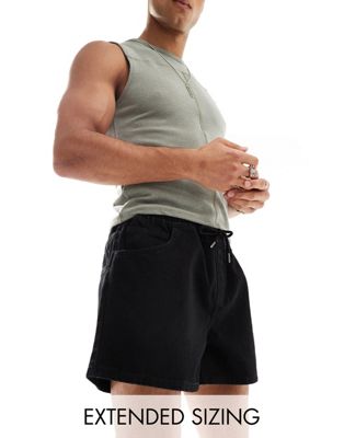 ASOS DESIGN wide shorter length denim shorts with elasticized waist in black ASOS DESIGN