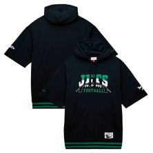 Men's Mitchell & Ness Black New York Jets Pre-Game Short Sleeve Pullover Hoodie Mitchell & Ness