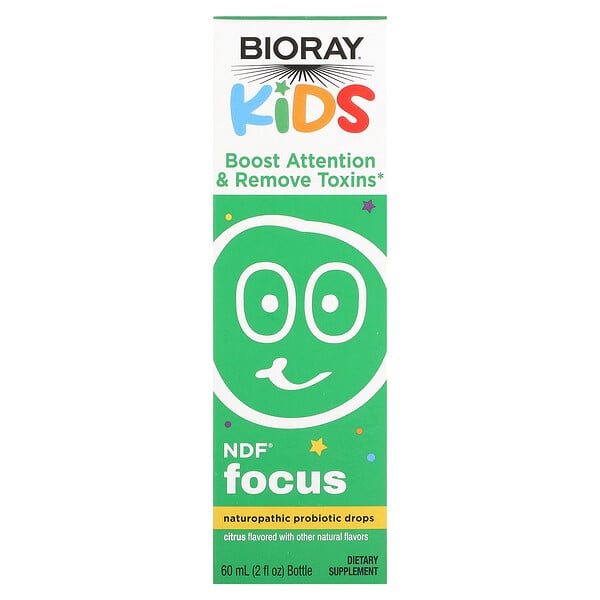 Kids, NDF Focus, натуропатические пробиотические капли, цитрусовые, 2 жидкие унции (60 мл) Bioray