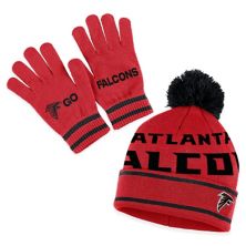 Женская одежда Erin Andrews Red Atlanta Falcons Вязаная шапка с двойными жаккардовыми манжетами, комплект с помпоном и перчатками WEAR by Erin Andrews