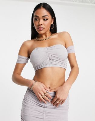 Jaded Rose ruched slinky crop top in soft gray - part of a set Jaded Rose