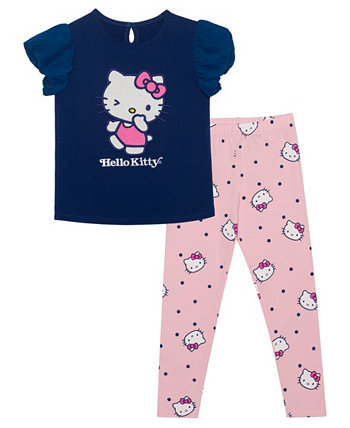 Комплект из топа и леггинсов Wink с короткими рукавами для маленьких девочек Hello Kitty