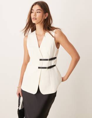 ASOS DESIGN longline vest with belt detail in cream Asos Design