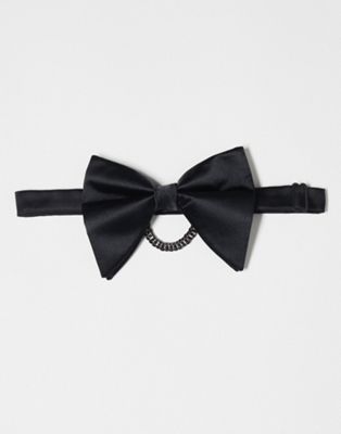 ASOS DESIGN satin bow tie with chain in black ASOS DESIGN