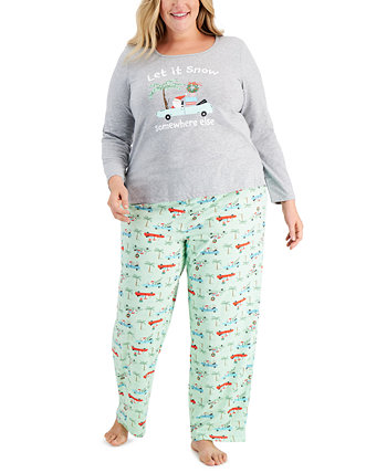 Подходящий женский пижамный комплект большого размера с тропическим принтом Санта-Клауса, созданный для Macy's Family Pajamas