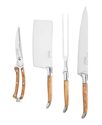 Набор профессиональных ножей шеф-повара Connoisseur Laguiole из 4 предметов с ручками из оливкового дерева French Home
