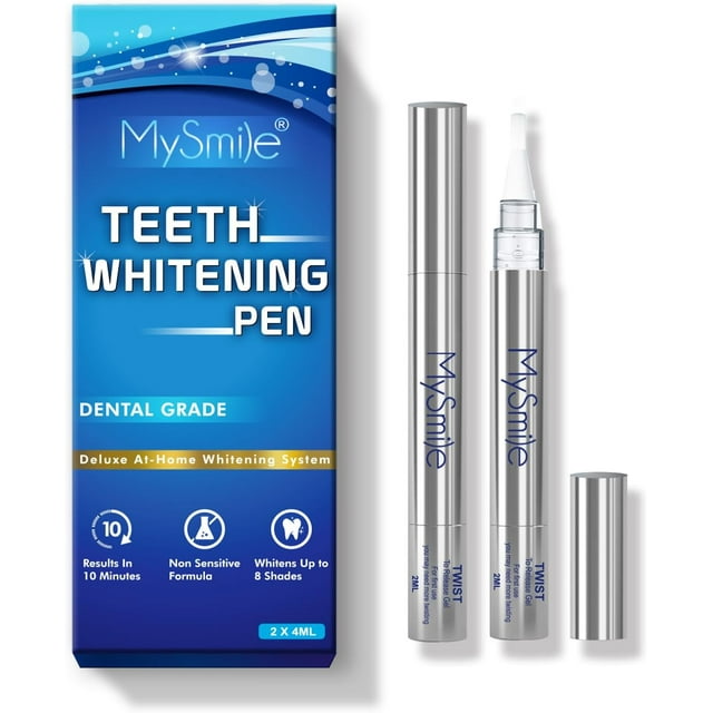 MySmile 2pc 8ml Teeth Whitening Pen Kit,22%CP Teeth Whitening Gel Refill Removes Years Tooth Stains Tooth Whitener 35 Treatments Non Sensitive MySmile