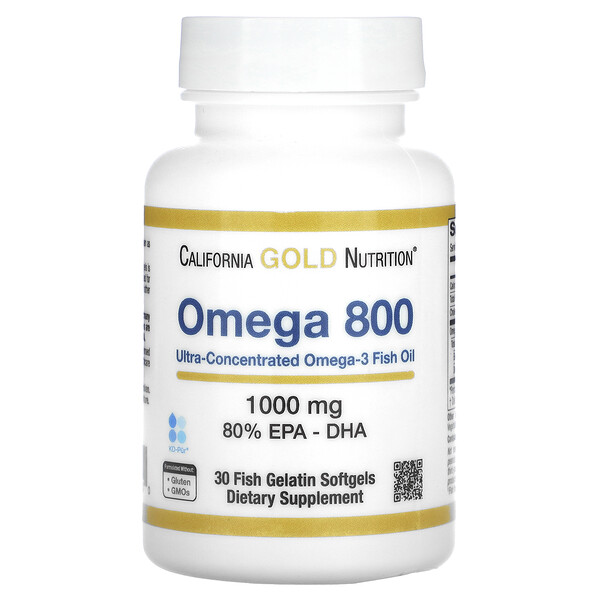 Omega 800 Фармацевтический рыбий жир, 80% EPA/DHA, форма триглицеридов, 1000 мг, 30 мягких желатиновых капсул из рыбьего желатина California Gold Nutrition