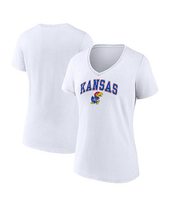 Женская белая футболка с v-образным вырезом Kansas Jayhawks Evergreen Campus Fanatics