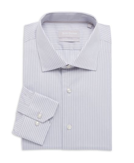 Хлопковая классическая рубашка в полоску с серебряной этикеткой Contemporary-Fit Hickey Freeman