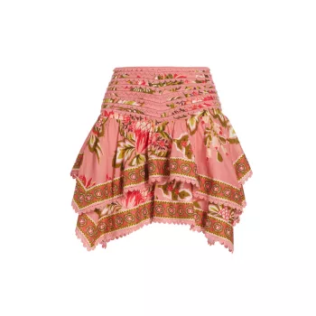 Многоярусная хлопковая мини-юбка Aura с цветочным принтом Farm Rio