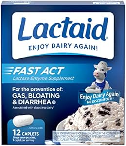 Lactaid Fast Act Lactose Intolerance Relief Caplets with Lactase Enzyme, 12 Travel Packs of 1-ct. Lactaid